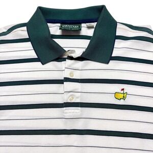 Masters Collection Shirt Mens Large White Green Stripe Golf Polo 100% Cotton